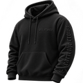 A black pullover hoodie with 'blk crown' printed on the chest and 'earn the crown' in gothic-style lettering down the right sleeve, shown on a plain white background.