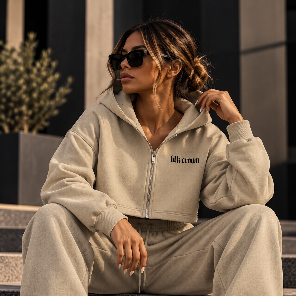 BLK CROWN™ Sovereign Cropped Zip Hoodie